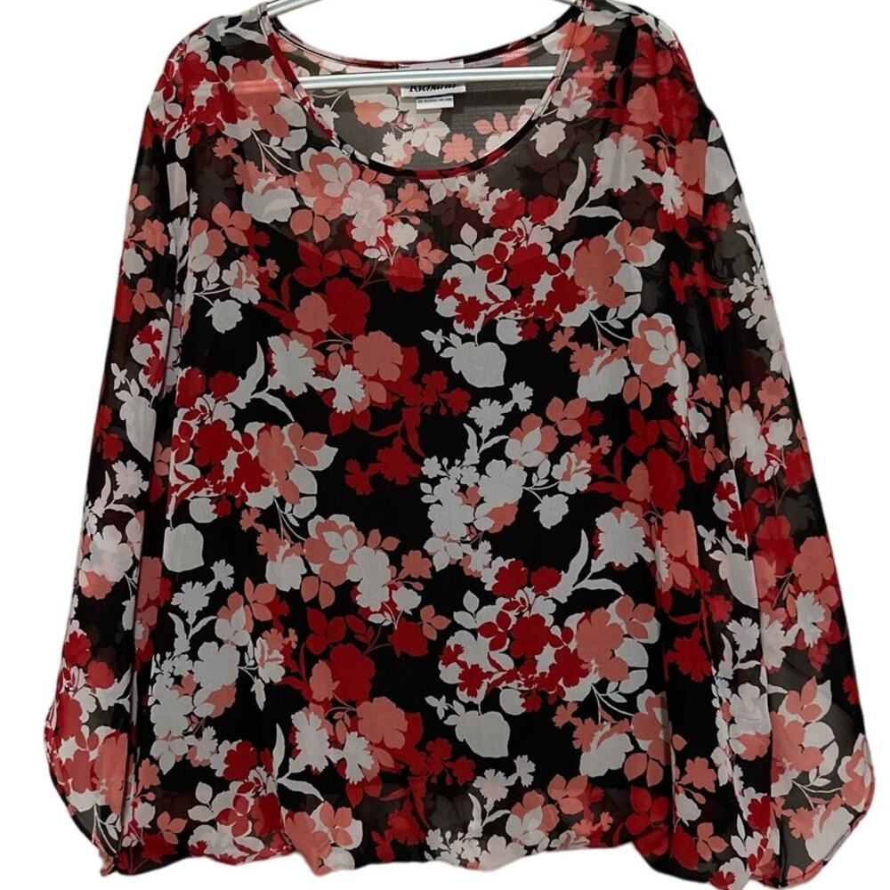 Anthony Richards Women's Long Sleeve Floral Black Red Pink Blouse Size‎ 22W
